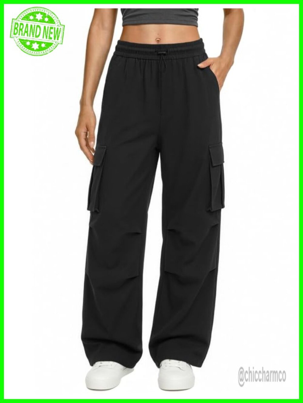 keriffe Womens Cargo Pants High Waisted Baggy Parachute Hiking
